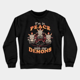 In Peace With My Demons - Creepy Cute Baphomet Cat Gift Crewneck Sweatshirt